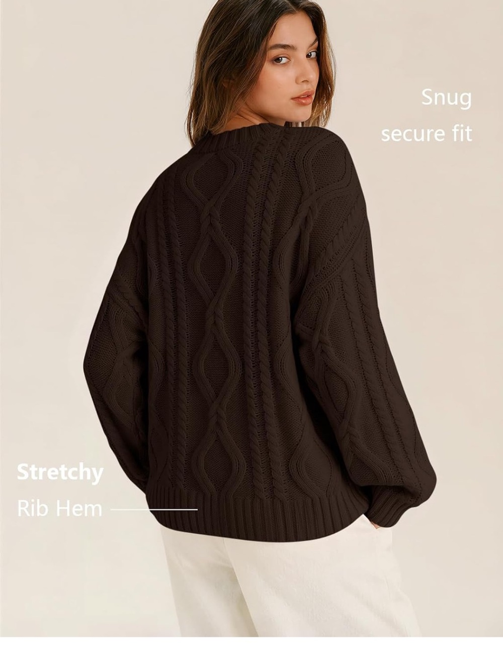NWOT 🤎 Espresso Cable Knot Cotton Blend Sweater - Picture 3 of 10